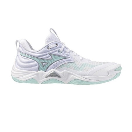 Sapatilhas MIZUNO WAVE MOMENTUM ELITE Branco e Celeste | Handbolaunpas