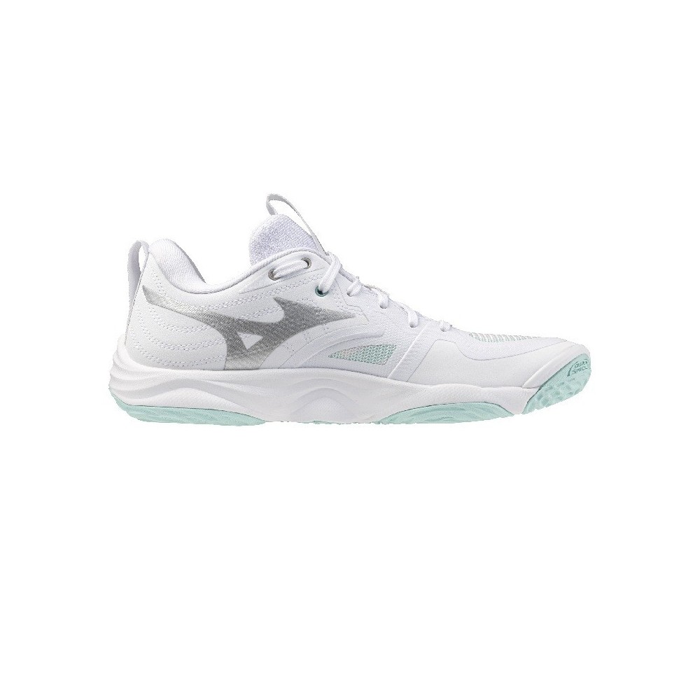 Zapatillas MIZUNO WAVE MOMENTUM ELITE Blanco y Celeste | Handbolaunpas