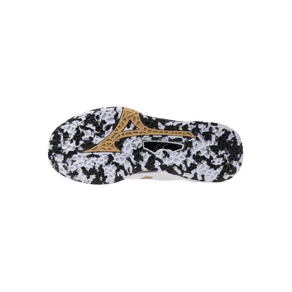 MIZUNO WAVE STEALTH NEO 2 Blanco con negro y dorado | Handbolaunpas