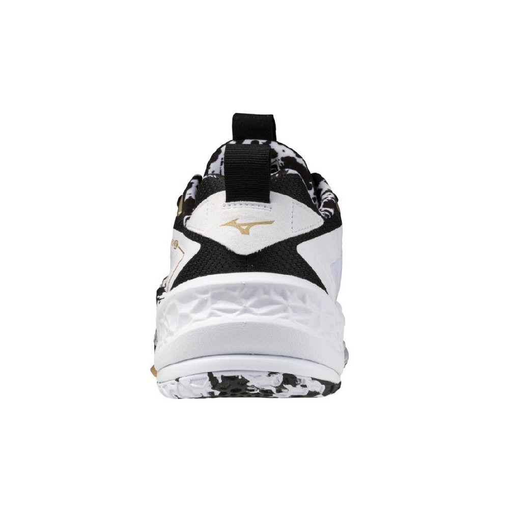MIZUNO WAVE STEALTH NEO 2 Branco com preto e dourado | Handbolaunpas